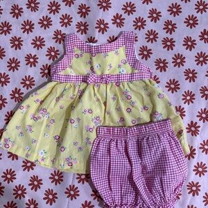 Vintage Park Bench Kids Floral Yellow and Pink Gingham Kids Set